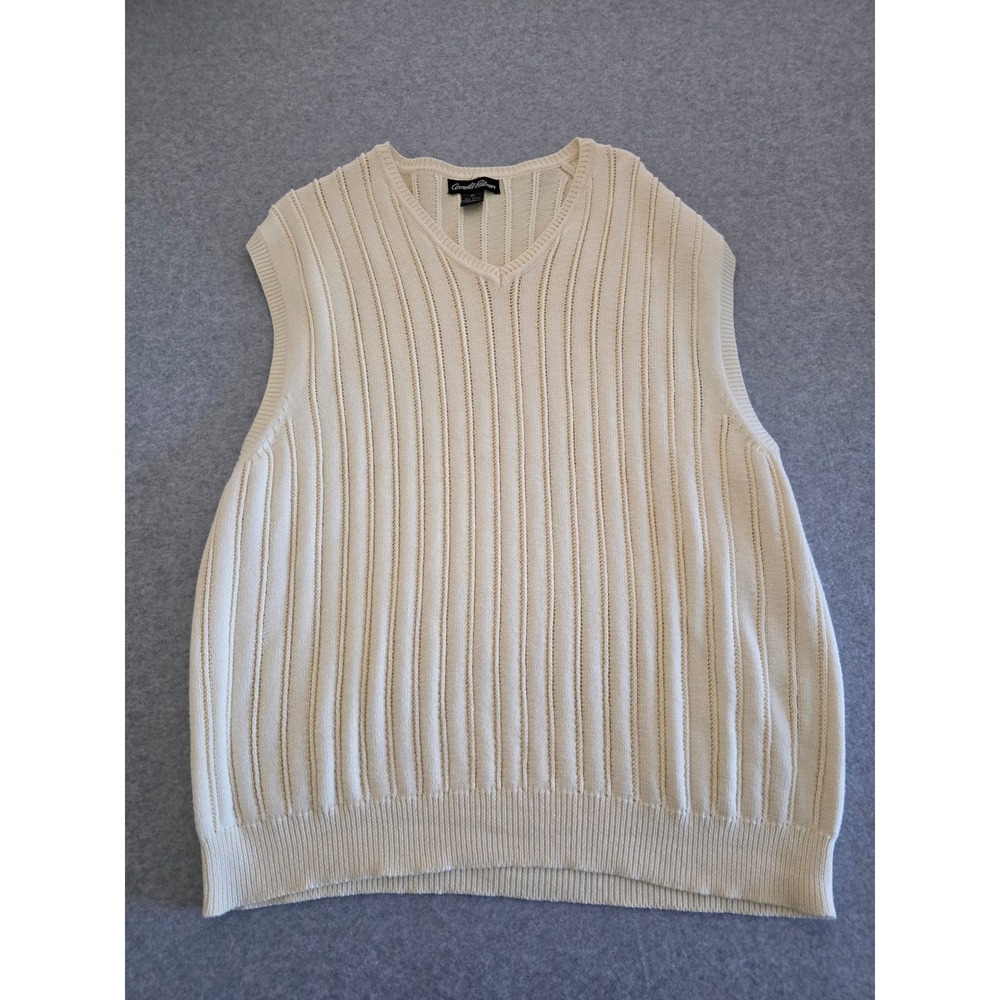 Arnold Palmer Mens Cream Ribbed V Neck Sleeveless Sweater Vest XL Cotton